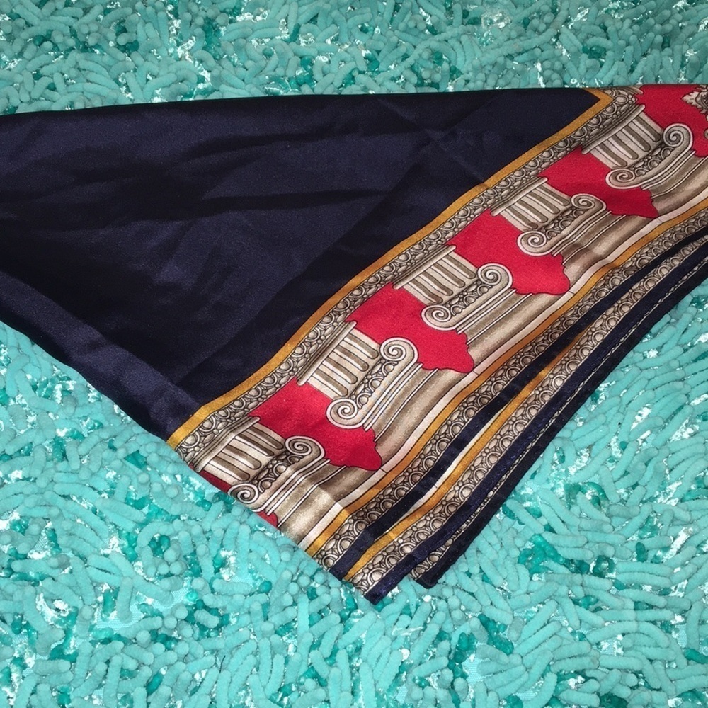 Women's Navy Blue and Red Decorative Border Scarf